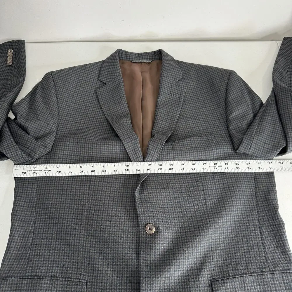 Jack Victor Vince SPJ Blazer Mens 44L Blue Gingham Check Wool Sport Coat Preppy